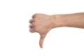 Man showing thumb down sign on white background, closeup. Royalty Free Stock Photo