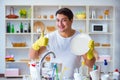 The man showing thumbs up washing dishes Royalty Free Stock Photo
