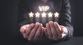 Man showing VIP word with five stars