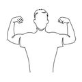 Man shows bicep continuous one line vector drawing. Bodybuilder demonstrating muscular shoulder.