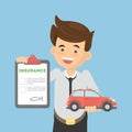 Man shows car insurance. Royalty Free Stock Photo