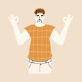 The man shows a gesture everything is fine, okay. Vector illustration in hand drawn style Royalty Free Stock Photo