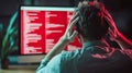 Frustrated Person in Front of Computer Screen with Red Coding Errors Royalty Free Stock Photo