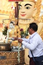 A man at shwedagon pagoda in Yangoon Royalty Free Stock Photo