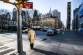 Man on the sidewalk waiting to use crosswalk NYC New York City Manhattan