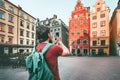 Man sightseeing Stockholm city Stortorget landmarks Royalty Free Stock Photo