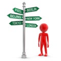 Man and Sign Directions (clipping path included) Royalty Free Stock Photo