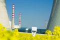 Man with sign at nuclear plant