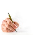 Man signing a document with a fountain pen Royalty Free Stock Photo