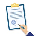 Man signing document. Hand filling checklist on clipboard. Royalty Free Stock Photo