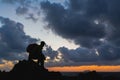 Man silhouette backpacker, inspirational ocean landscape