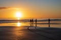 People group man silhouette sunrise beach