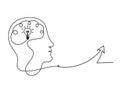 Man silhouette brain and direction as line drawing on white