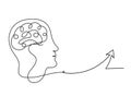 Man silhouette brain and direction as line drawing on white