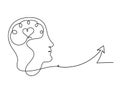 Man silhouette brain and direction as line drawing on white