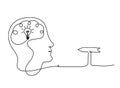 Man silhouette brain and direction as line drawing on white