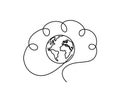 Man silhouette brain and globe as line drawing