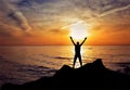 Man silhouette hands up in the air freedom success Royalty Free Stock Photo