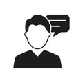 Man Silhouette Icon with Speech Bubble, Communication or Consultation Symbol. Customer Support and Conversation Royalty Free Stock Photo