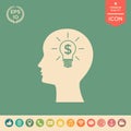 Man silhouette - Light bulb with dollar symbol business concept. Icon. Royalty Free Stock Photo