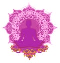 Man silhouette meditate, yoga card