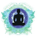 Man silhouette meditate, yoga icon