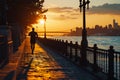 man silhouette on a morning jog in transition.. Royalty Free Stock Photo
