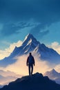 Man silhouette on mountain top. Royalty Free Stock Photo