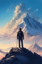 Man silhouette on mountain top. Royalty Free Stock Photo