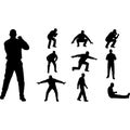 Man silhouette pose set with standing, crouching, walking, sitting and arms spread Royalty Free Stock Photo