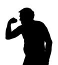 Man Silhouette with Potbelly Exercising with Dumbbell