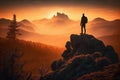 Man silhouette rock peak the view sun Generative AI Royalty Free Stock Photo