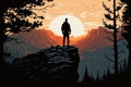 Man silhouette rock peak the view sun Generative AI Royalty Free Stock Photo