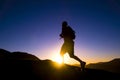 Man Silhouette Running Sunset Mountain Range Concept Royalty Free Stock Photo