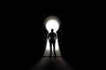 Man silhouette standing front of a door Royalty Free Stock Photo