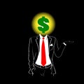 Man Silhouette Suit Red Tie Dollar Sign Head Black Background