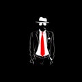 Man Silhouette Suit Red Tie Wear Glasses White Hat Black