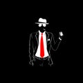 Man Silhouette Suit Red Tie Wear Glasses White Hold Cell Smart Phone