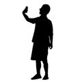 Man silhouette taking selfie with smartphone Royalty Free Stock Photo