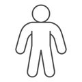 Man silhouette thin line icon. Person stands firmly on two legs in pose of protection outline style pictogram on white