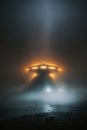 A man silhouetted by a giant UFO by Keith Parkinson, misty, dramatic, epic, cinematic