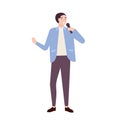 Man singer, jazz, soul or blues vocalist wearing elegant suit and singing ballad in microphone. Cute funny male cartoon Royalty Free Stock Photo