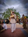 Man singing Bhajan with Veena in his hands Royalty Free Stock Photo