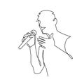 Man singing karaoke continuous one line drawing. Speaker with microphone tells a speech.
