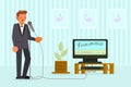 Man singing karaoke vector illustration in flat style