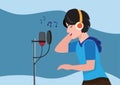 Man singing through the microphone Record a song in a sound studio. radio host singer artist vector illustration design Royalty Free Stock Photo