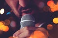 Man sings karaoke in a bar Royalty Free Stock Photo
