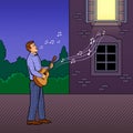 Man sings serenade pop art vector illustration