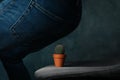 Man sit on chair with cactus. Hemorrhoids Royalty Free Stock Photo