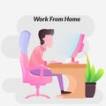 Man sit on gaming chair Working at home or work from home using laptop computer